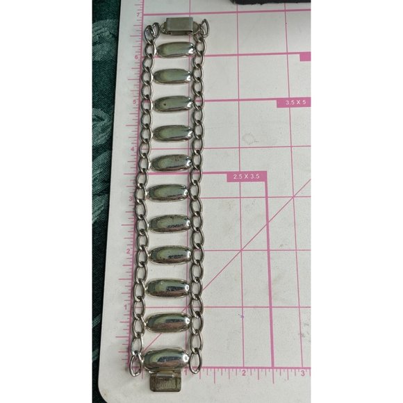 Signed Napier Sterling Silver Chained Panel Bracelet - Picture 4 of 5